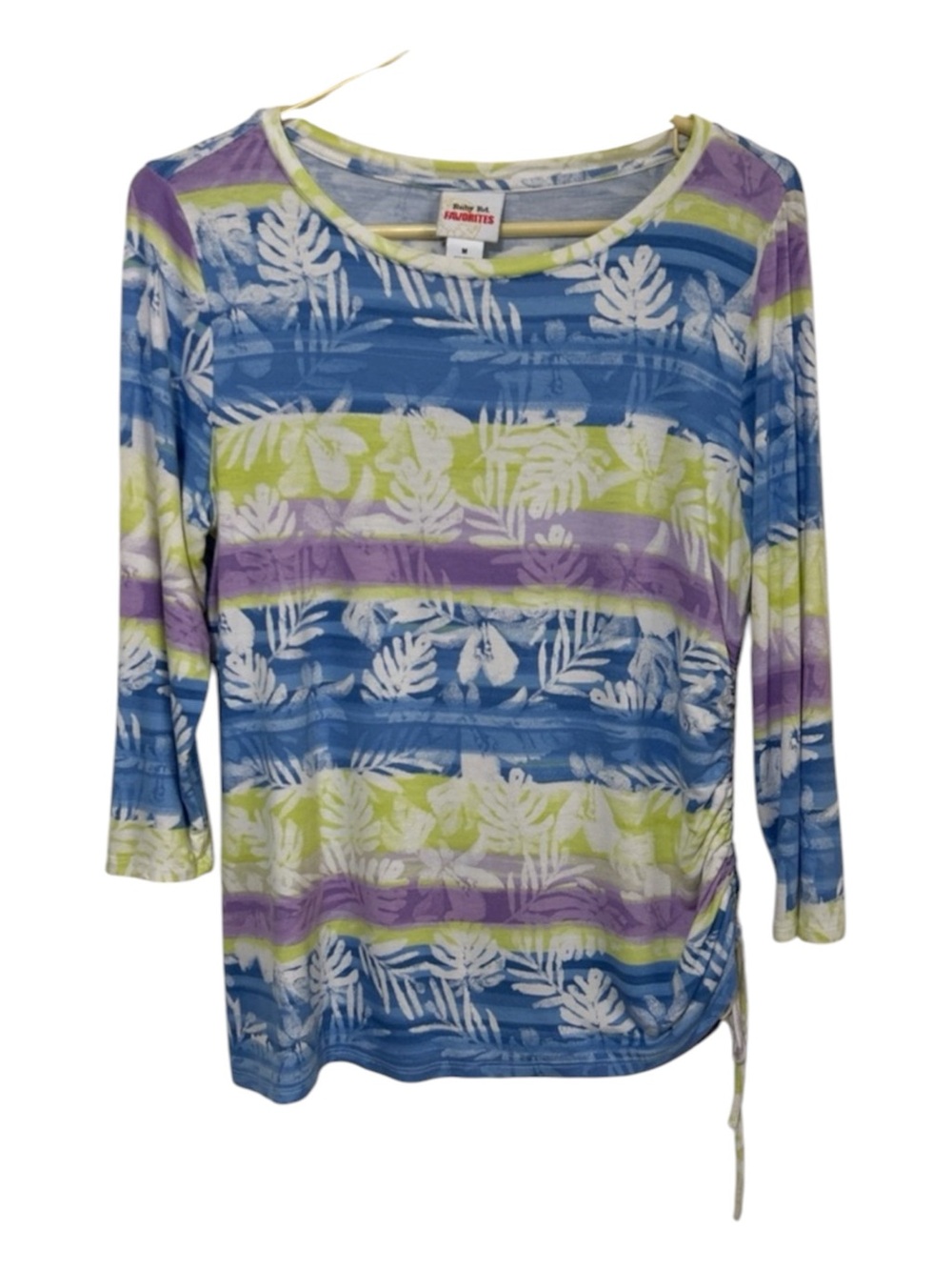 Ruby Rd. Favorites Tropical Striped Side Ruched Top Size M